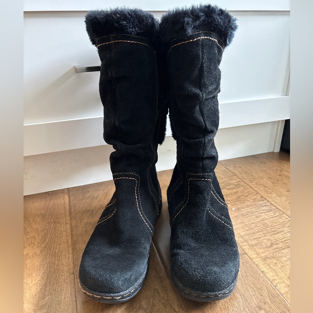 Black Suede Fur-Lined Bare Traps Boots
